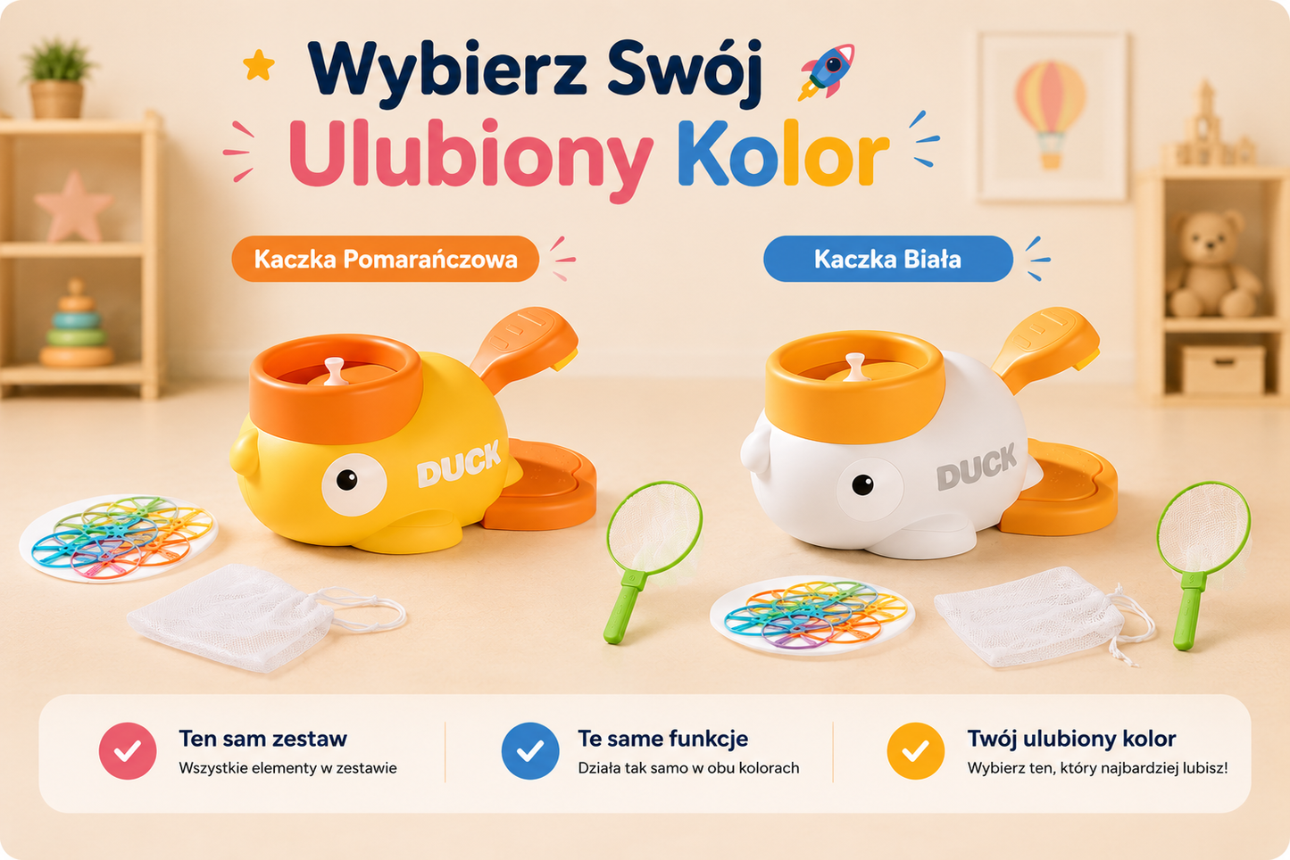 ZabawaBezBaterii™ – Kaczka Wyrzutnia i Latające Dyski
