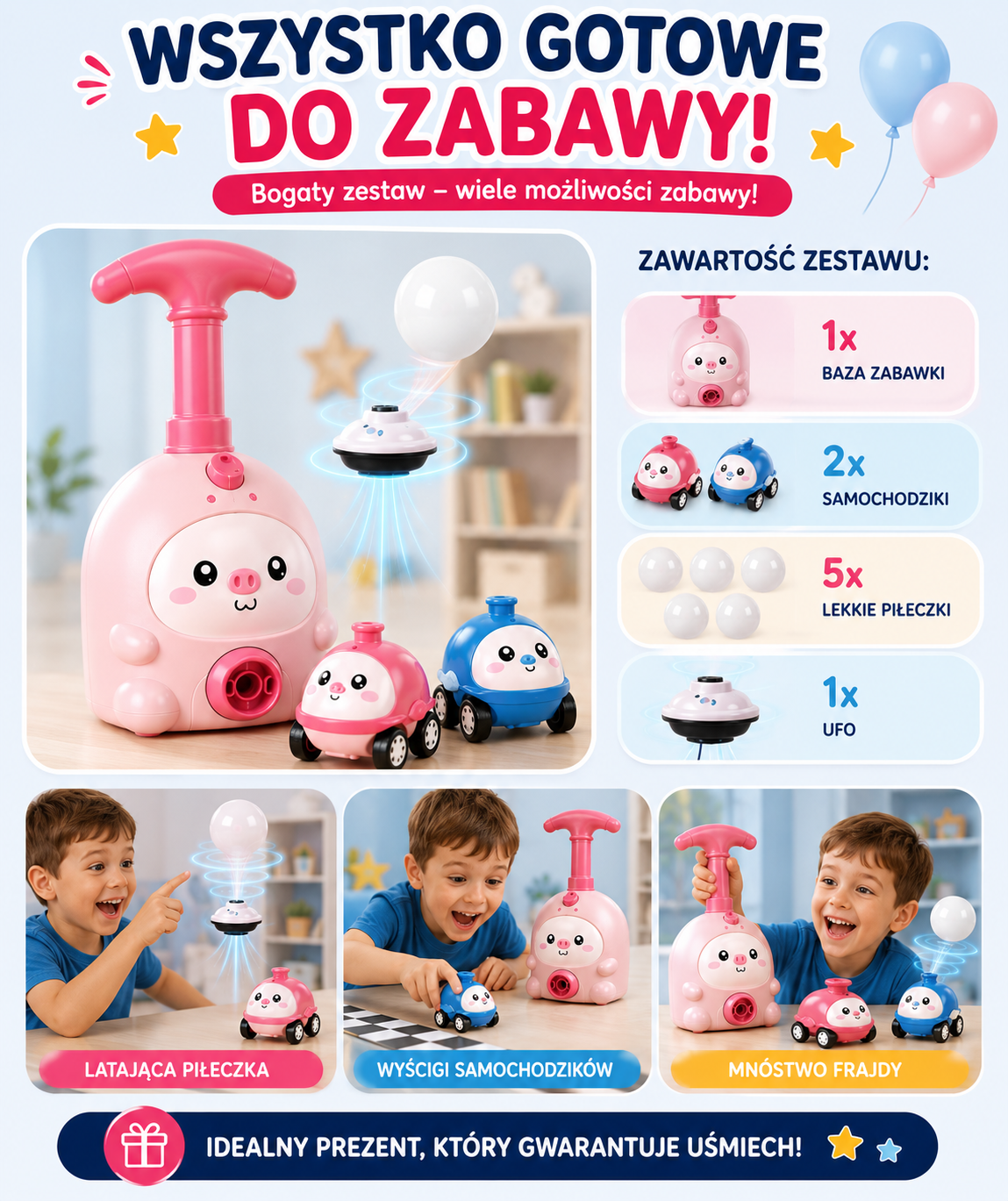 Magiczna Lewitująca Zabawka™ – Latająca Piłeczka i Wyścigowe Autka