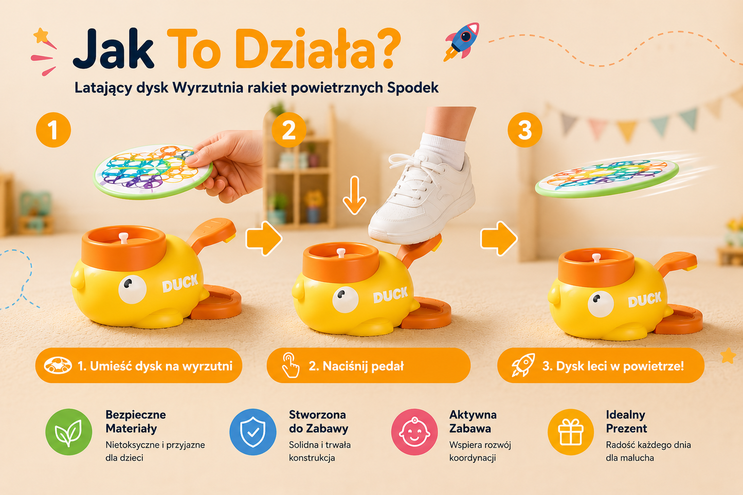 ZabawaBezBaterii™ – Kaczka Wyrzutnia i Latające Dyski