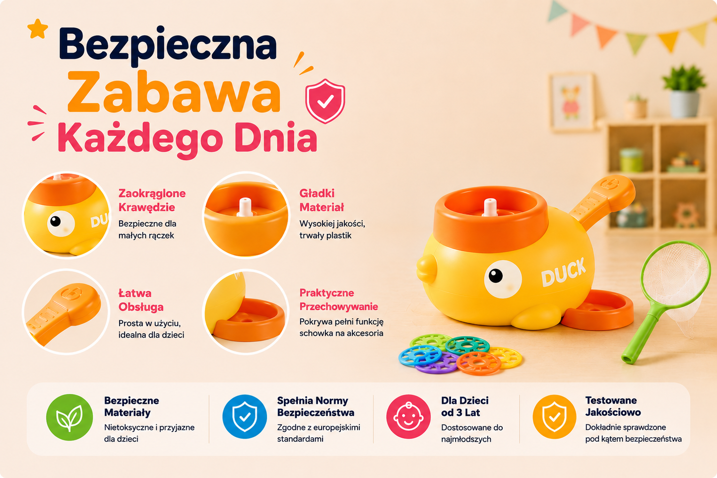 ZabawaBezBaterii™ – Kaczka Wyrzutnia i Latające Dyski