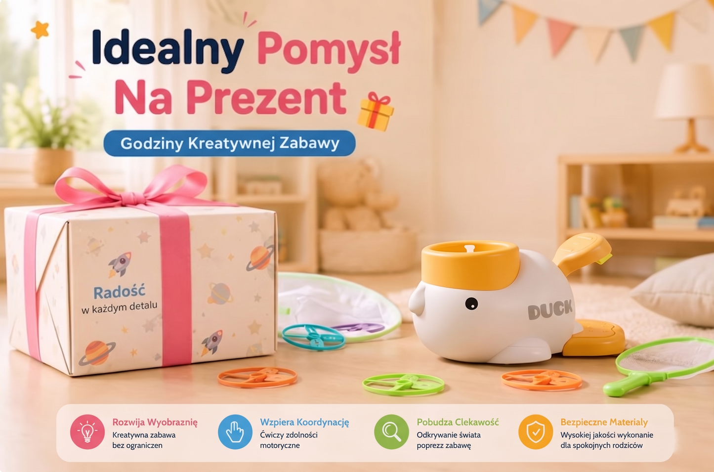 ZabawaBezBaterii™ – Kaczka Wyrzutnia i Latające Dyski